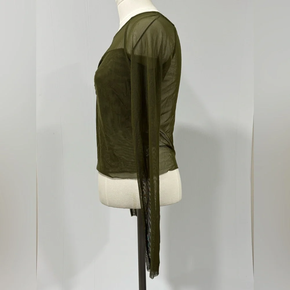 Urban Outfitters Olive Mesh Long Sleeve Blouse NWOT Sz M - Picture 4 of 14